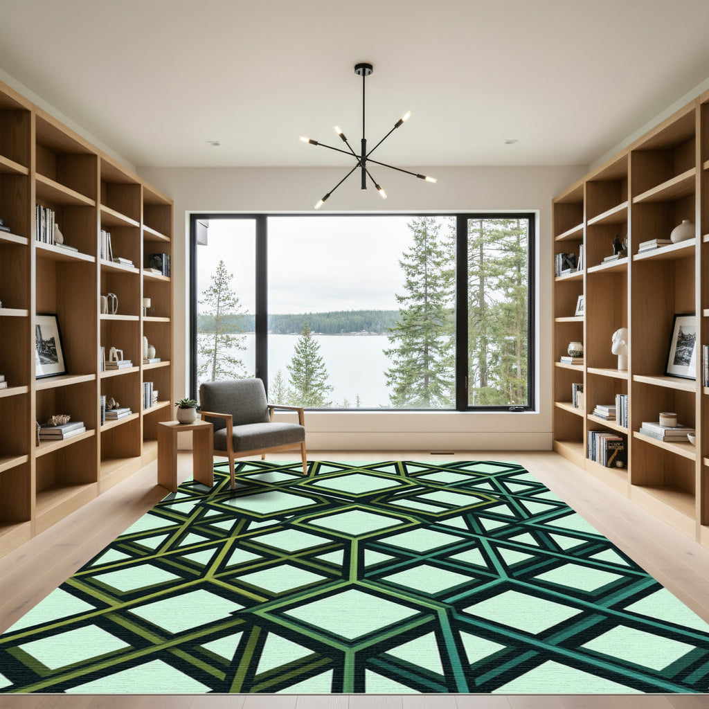 Geometric Isometric Teal Green Cube Art Rug