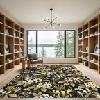 Elegance Cream Honeysuckle White Floral Black Rug