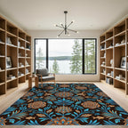 Botanical Blue and Copper Floral Fish Rug