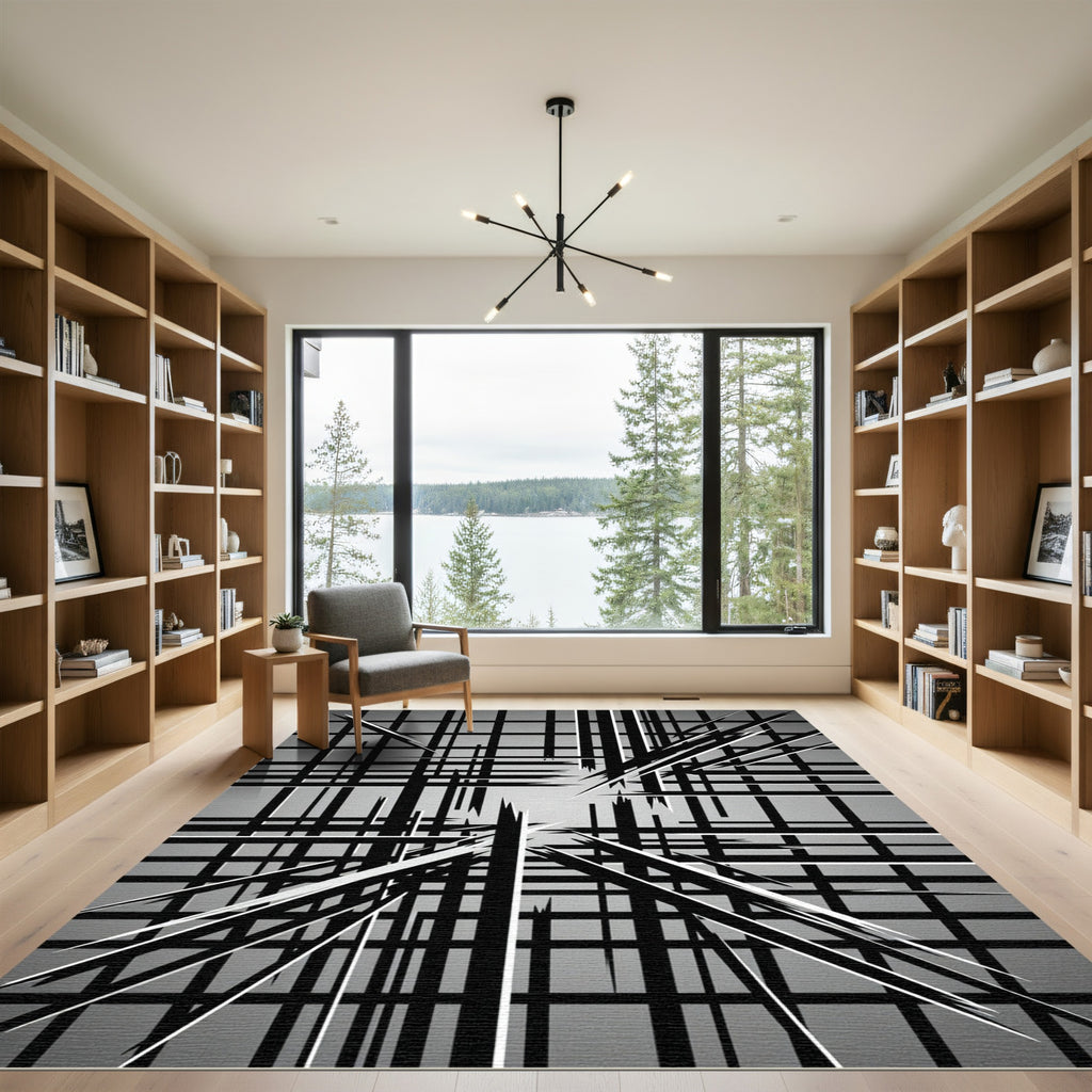 Monochromatic Geometric Abstract Linear Grid Rug