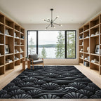 Monochromatic Gray Shell Wave Pattern Rug