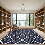 Navy Blue Geo Diamond Folk Art Rug