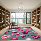 Pink Geometric Floral Papercraft Art Rug