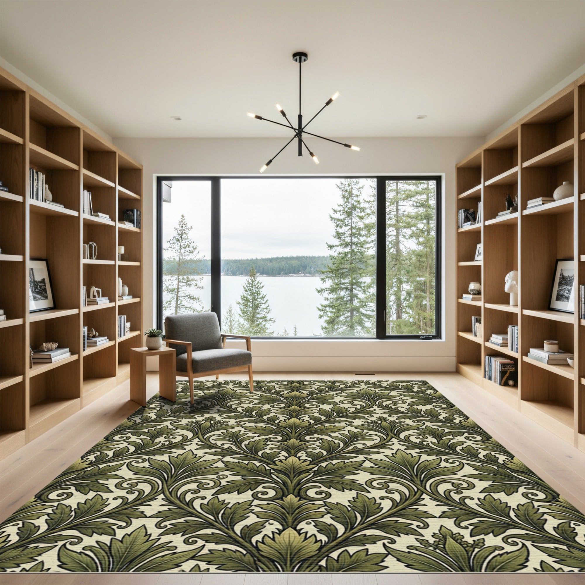 Sage Green Victorian Botanical Damask Rug