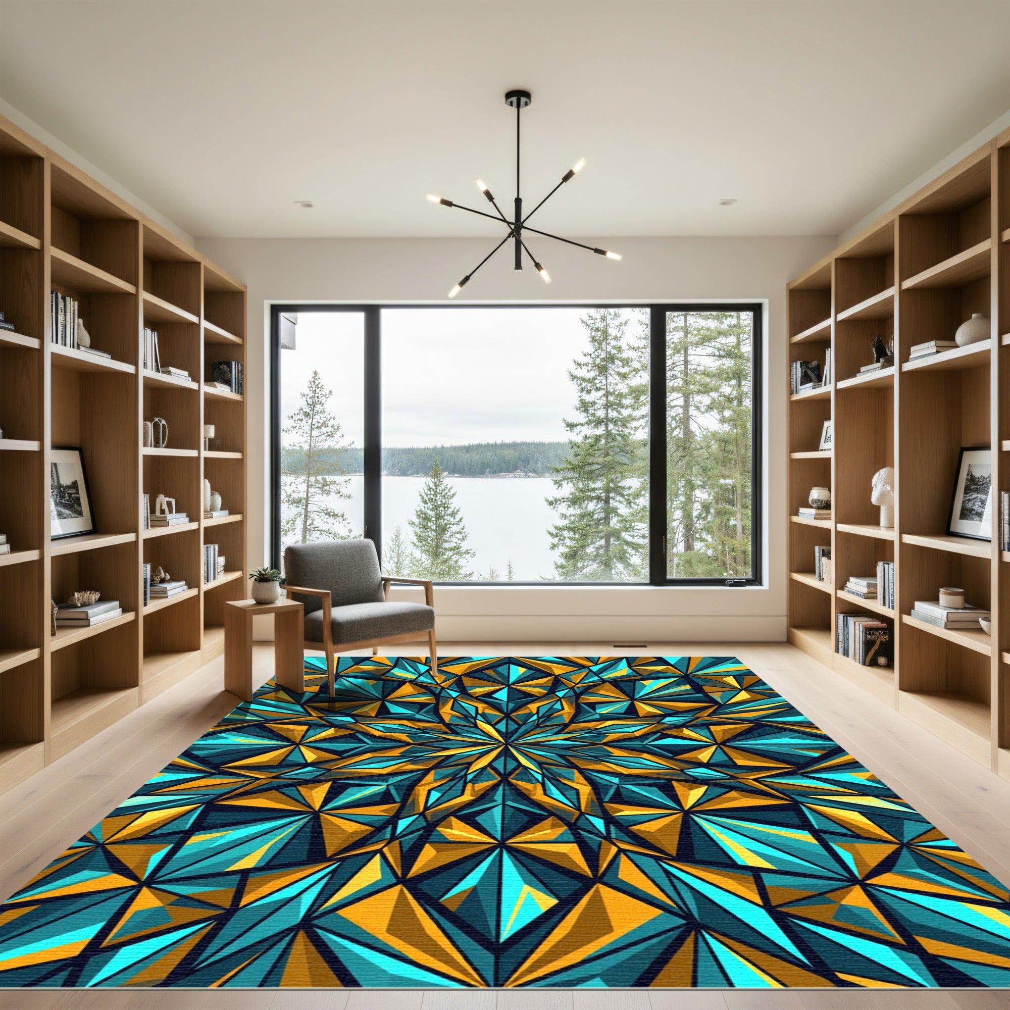 Geometric Teal Gold Starburst Rug