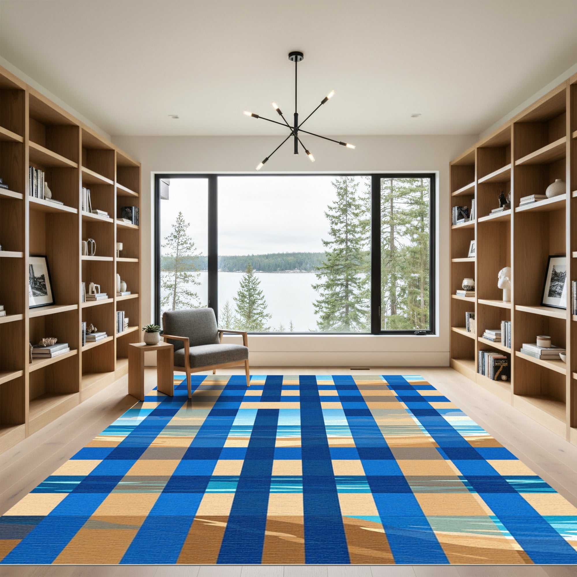 Coastal Blue Oversized Plaid Beachscape Rug
