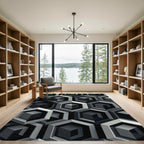 Monochrome Geometric Hexagon Illusion Rug