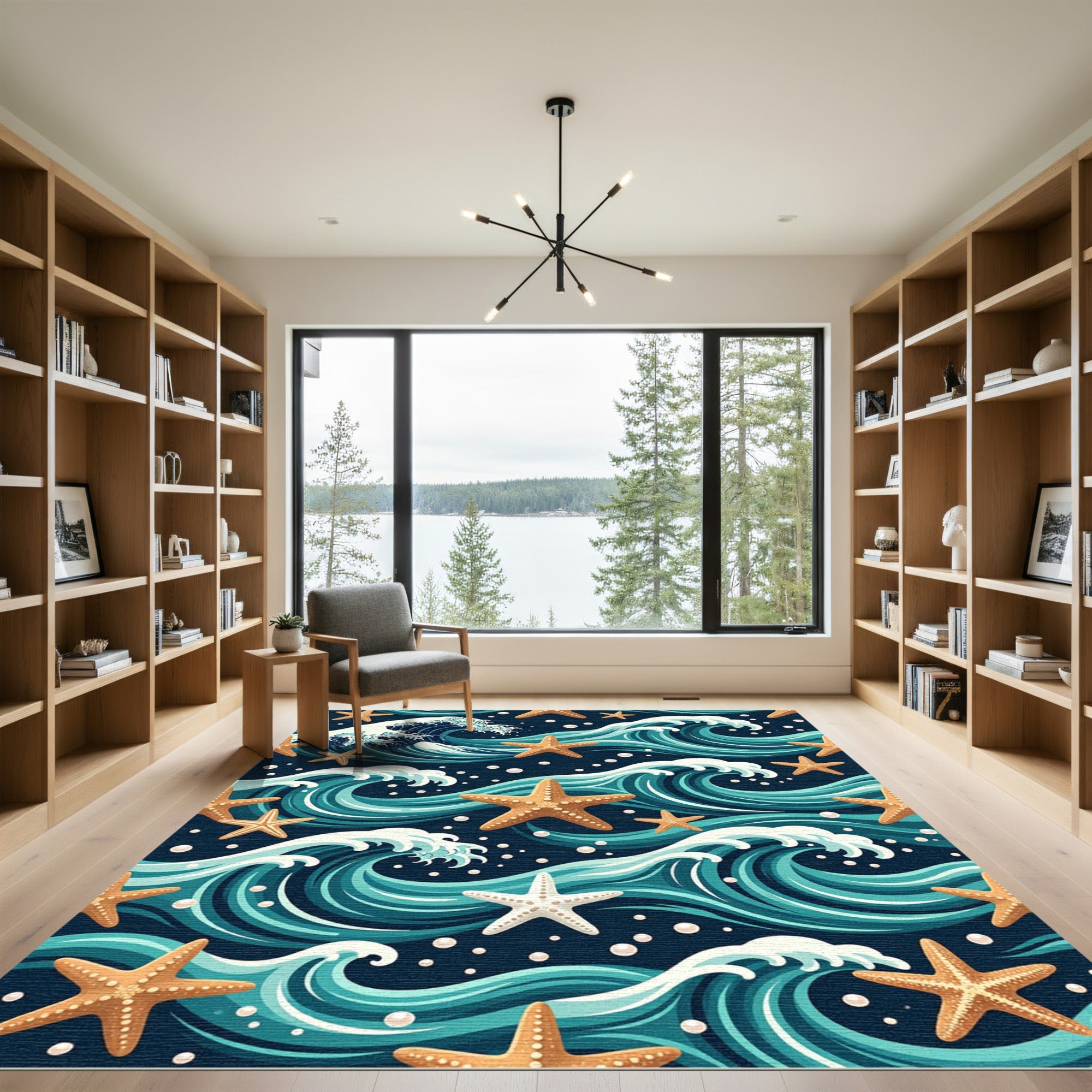 Oceanic Wave and Starfish Nautical Rug