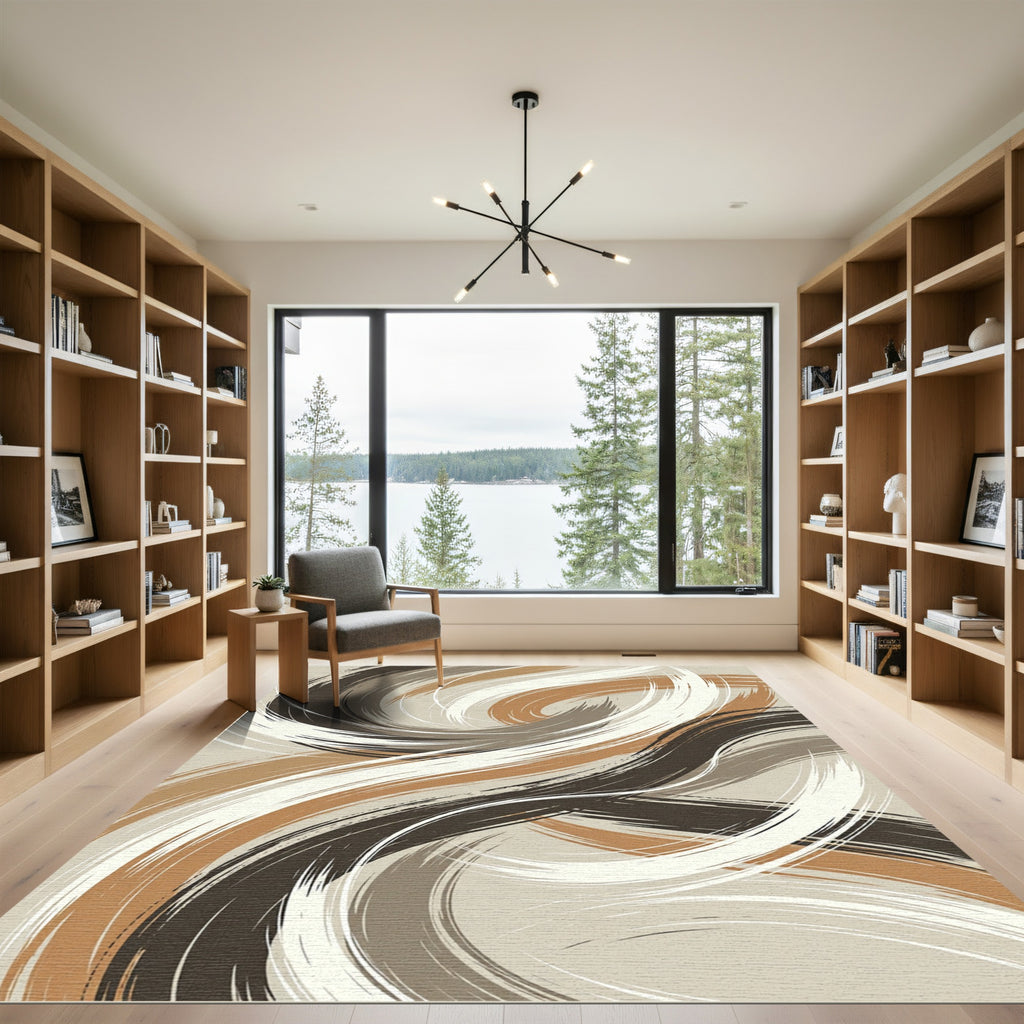 Earthy Abstract Brush Stroke Swirl Rug