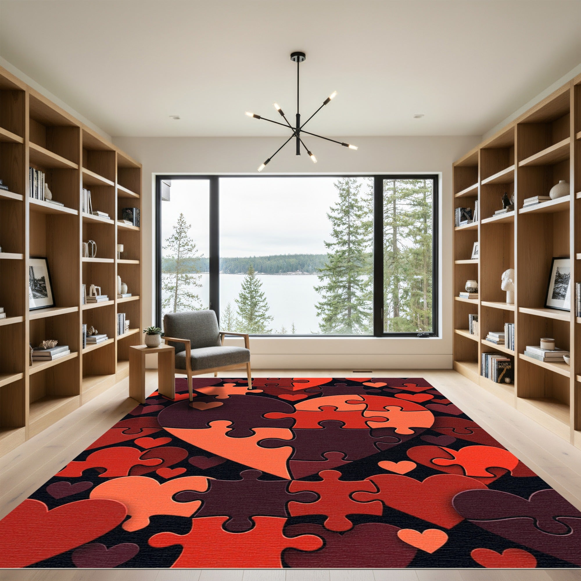 Abstract Red Heart Puzzle Mosaic Rug