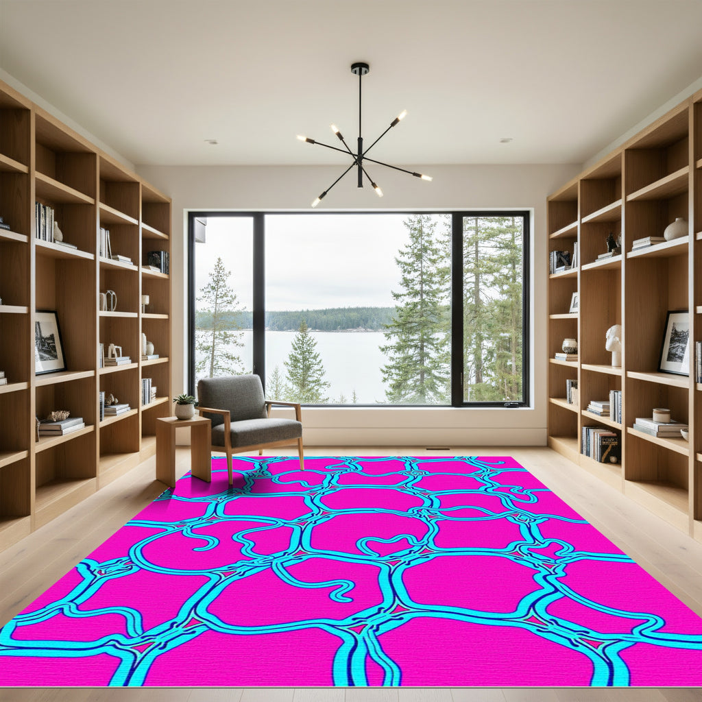 Vibrant Pink Interconnected Cells Rug