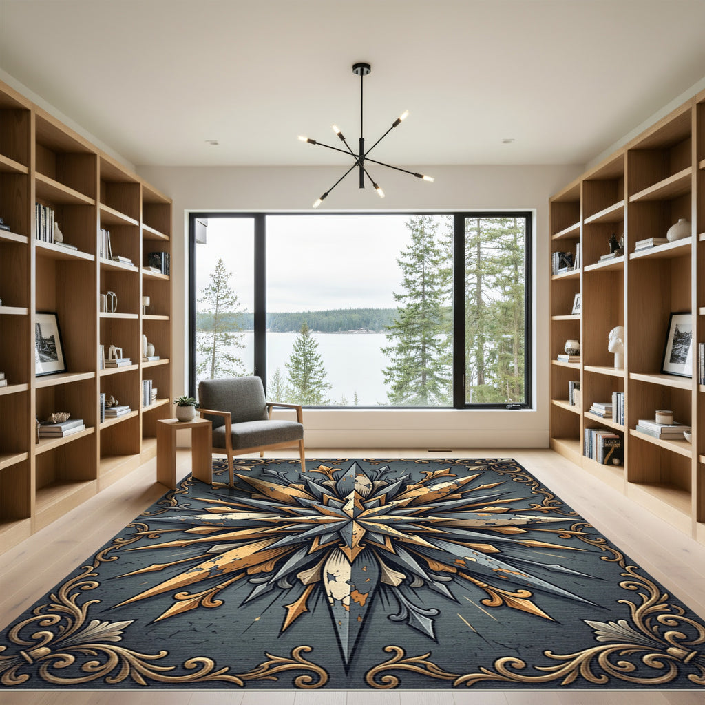 Gilded Starburst Gray Filigree Medallion Rug