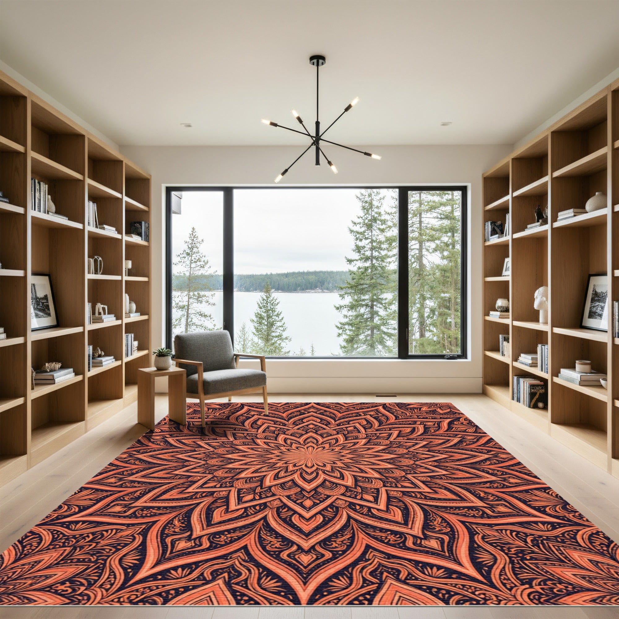 Orange Mandala Intricate Floral Bloom Rug