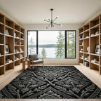 Classic Black White Floral Diamond Rug