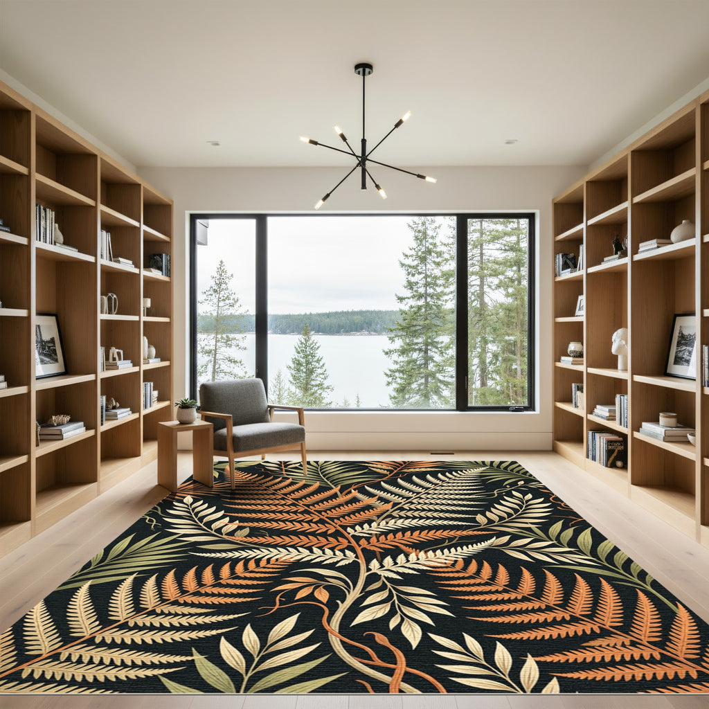 Lush Autumnal Fern Botanical Foliage Rug