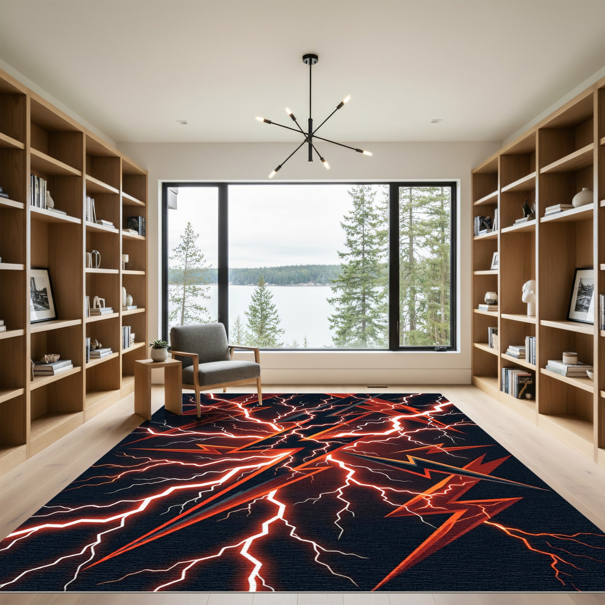 Electric Crimson Lightning Bolt Energy Rug