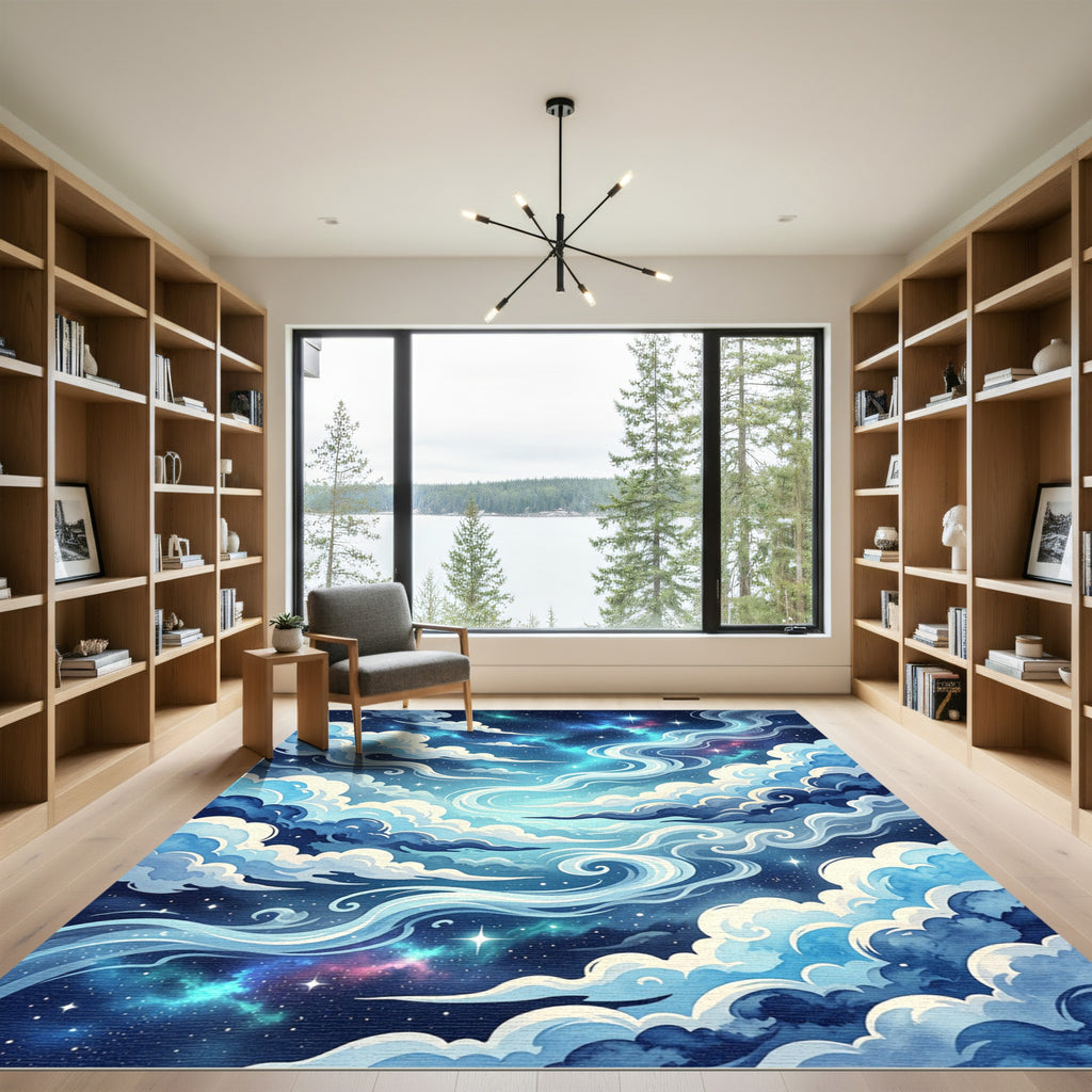 Celestial Starry Sky Swirling Clouds Rug
