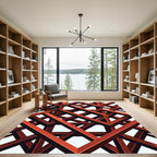 Geometric Crimson Intersecting Structural Grid Rug