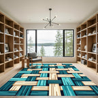 Teal Tan Woven Interlock Rug