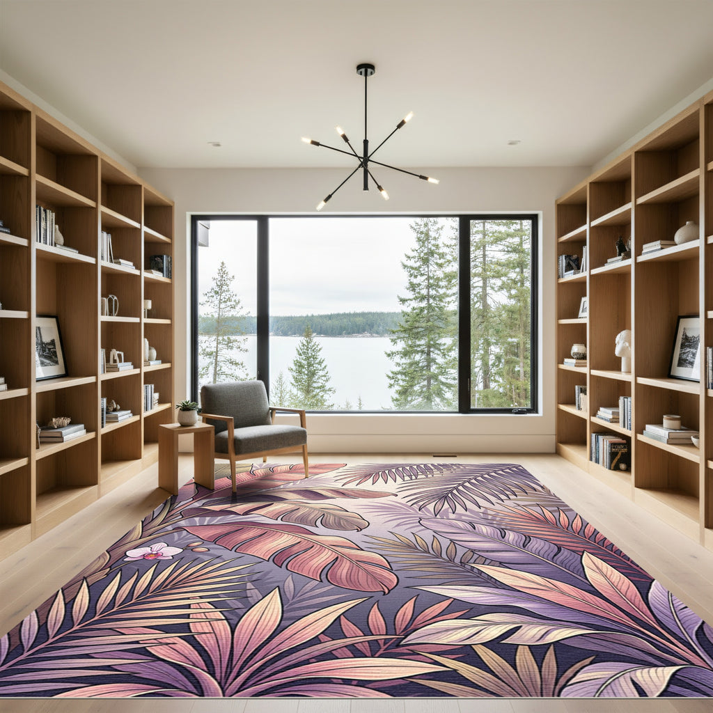 Pastel Tropical Foliage Orchid Garden Rug