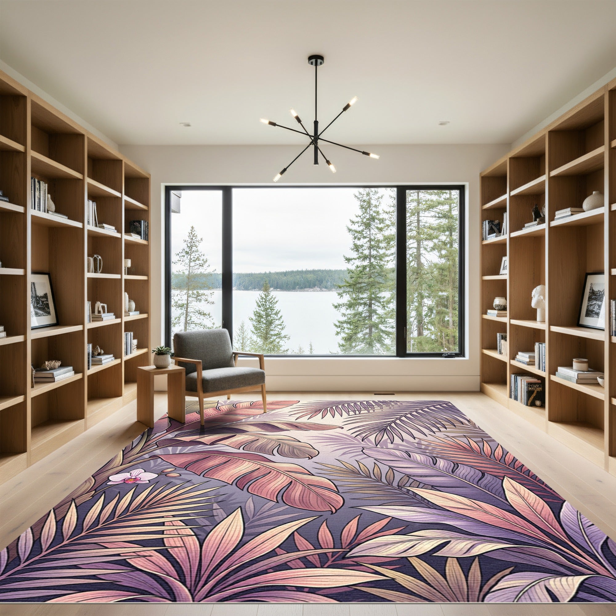 Pastel Tropical Foliage Orchid Garden Rug