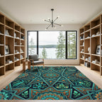 Teal and Gold Starry Mandala Rug