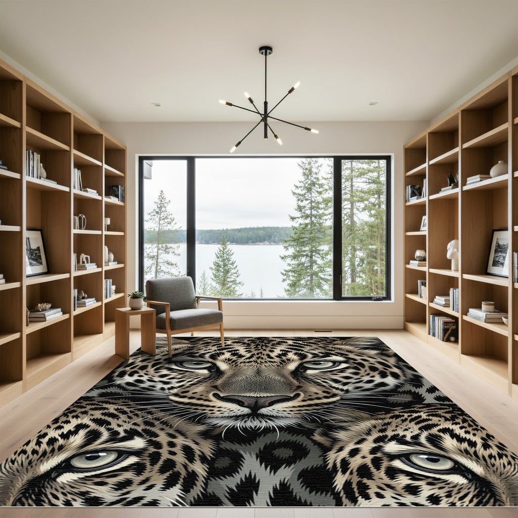 Majestic Detailed Leopard Face Close-up Rug