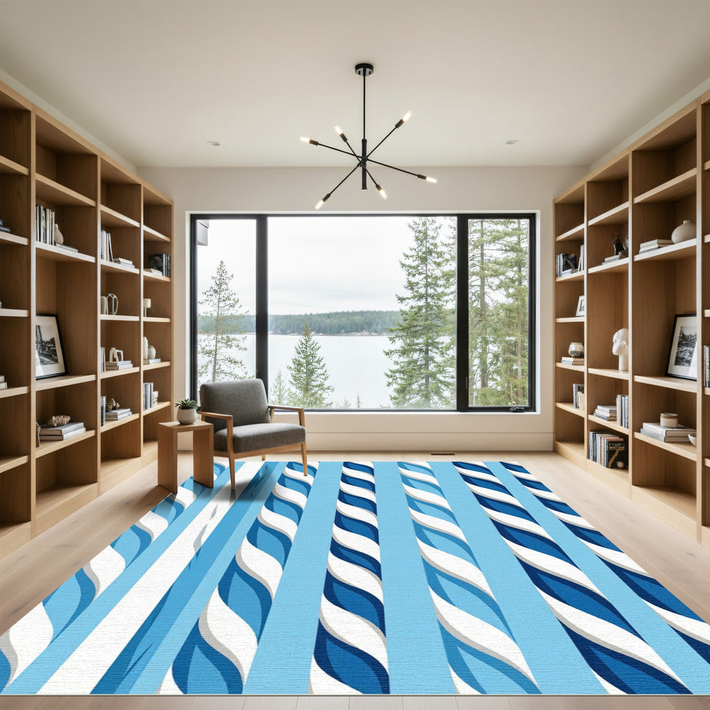 Blue White Twisted Stripe Harmony Rug