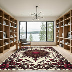 Ornate Crimson Floral Sun Medallion Rug