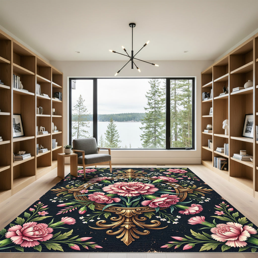 Vintage Pink Carnation Golden Medallion Rug