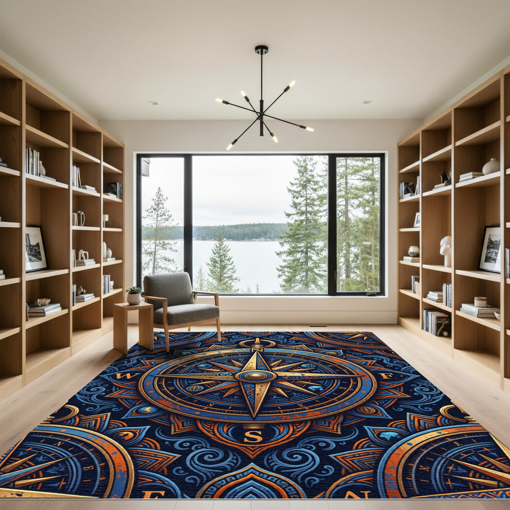 Golden Compass Celestial Blue Swirl Art Rug