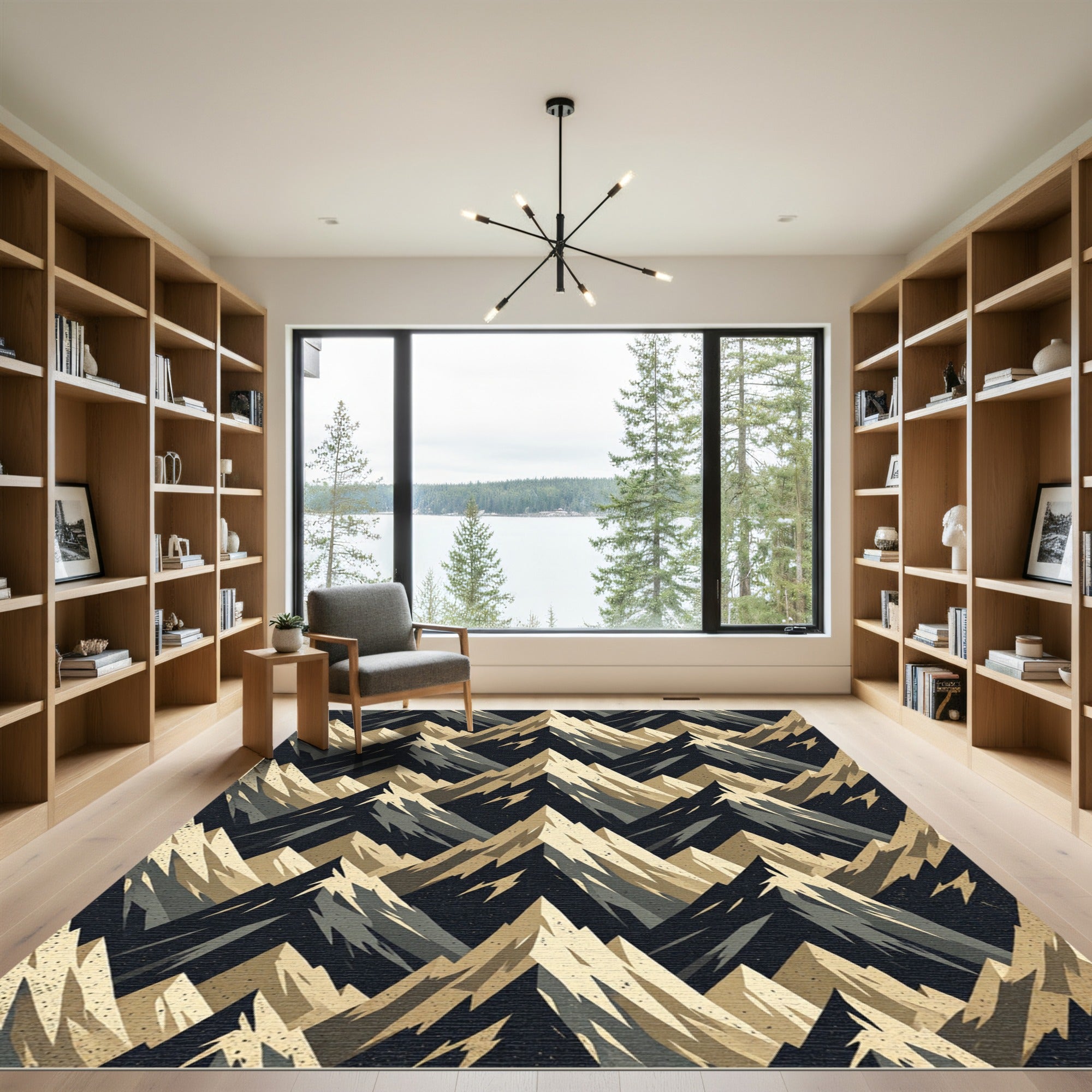 Geometric Mountain Peak Earth Tone Art Rug
