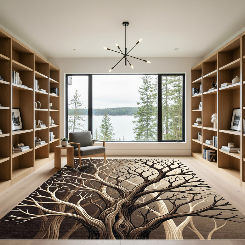 Earthy Brown Branch Abstract Composition Rug