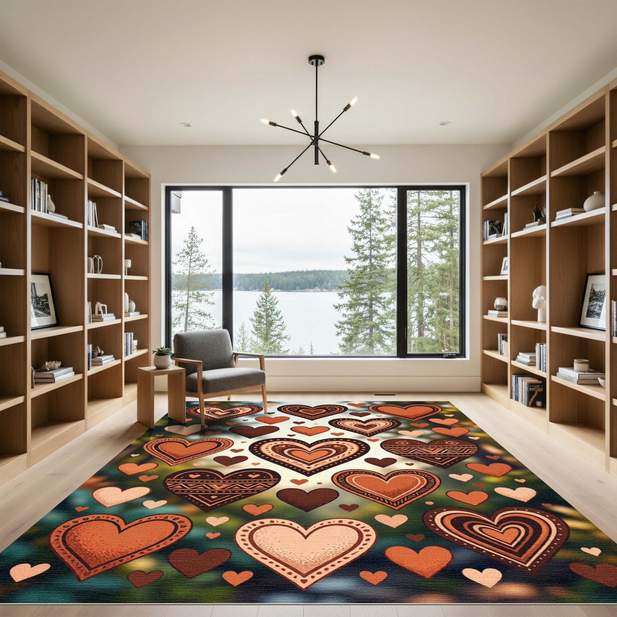 Earthy Baked Clay Hearts Collage Rug