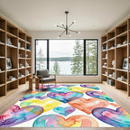 Watercolor Rainbow Heart Collage Rug
