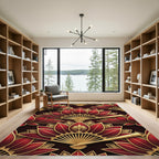 Elegant Crimson Gold Lotus Fan Art Rug