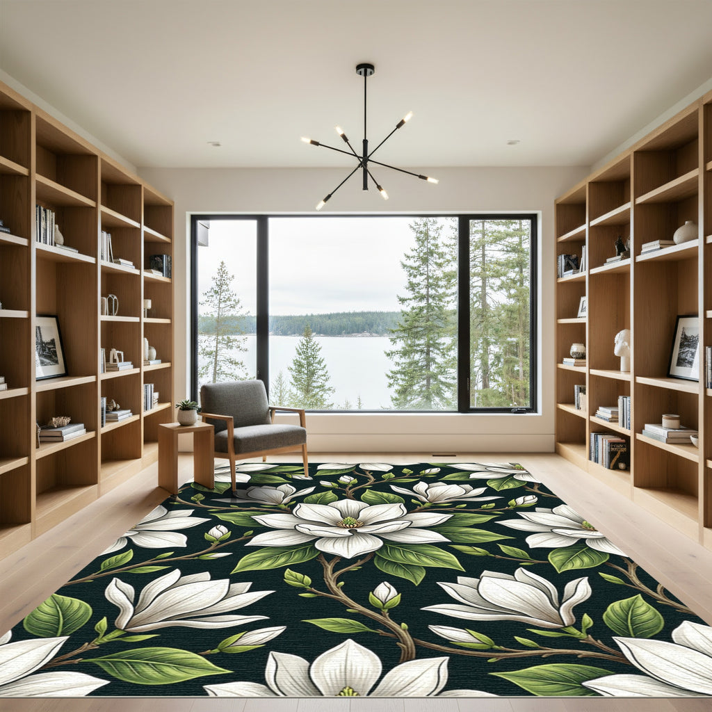 White Magnolia Bloom Garden Art Rug