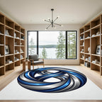Circular Blue and Silver Infinity Knot Rug