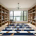 Playful Puppy Striped Navy Area Rug