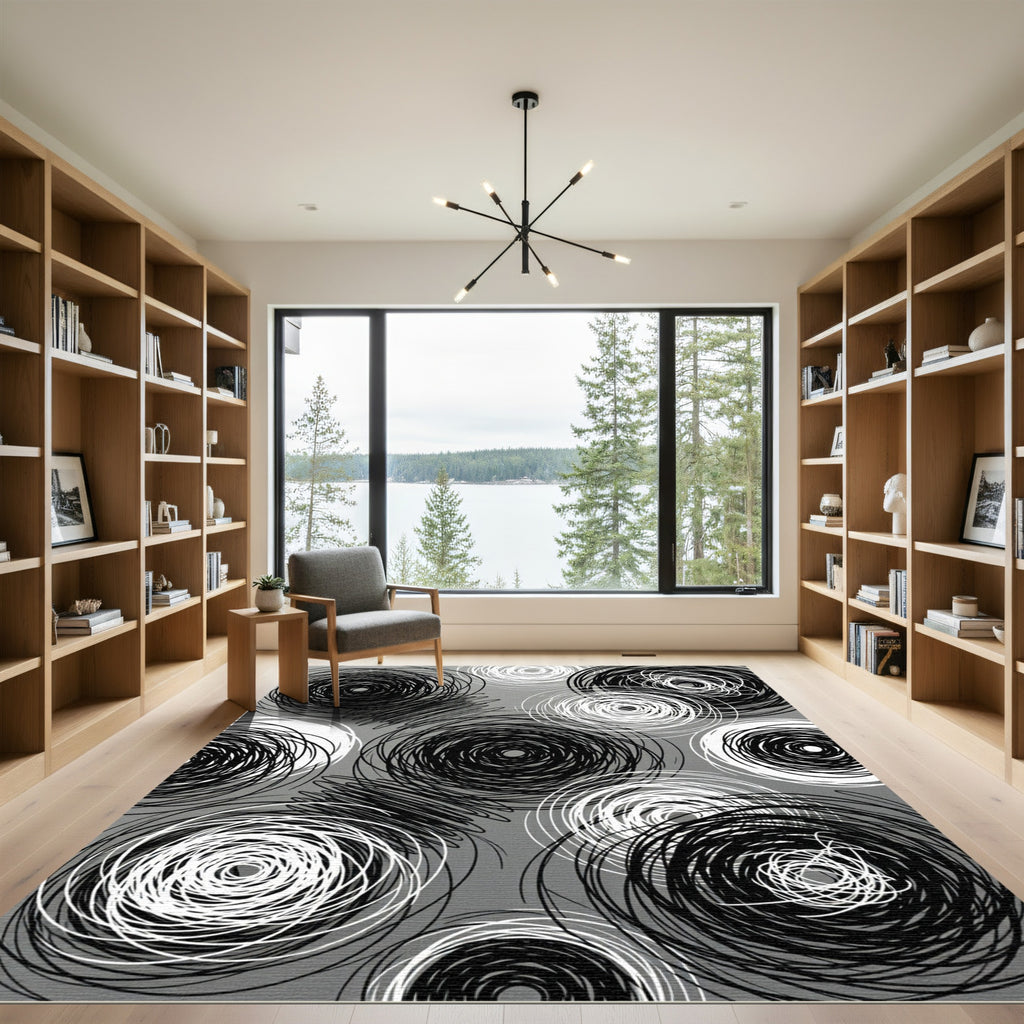 Monochromatic Scribble Swirls Rug
