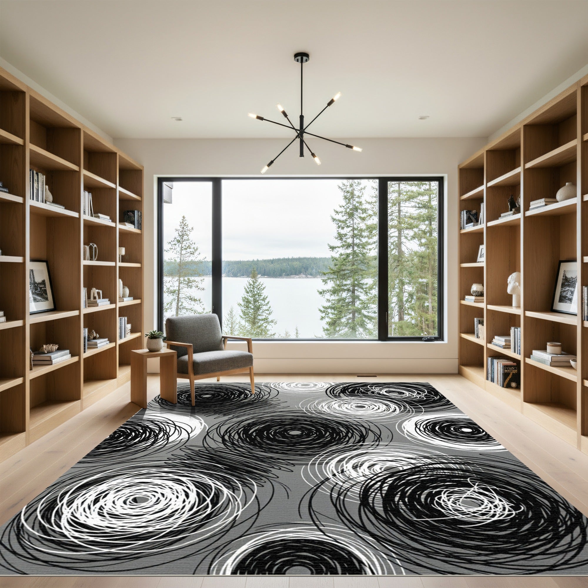 Monochromatic Scribble Swirls Rug