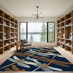 Metallic Golden Dragonfly Navy Art Rug