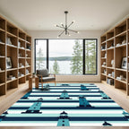 Coastal Nautical Lighthouse Blue Striped Rug