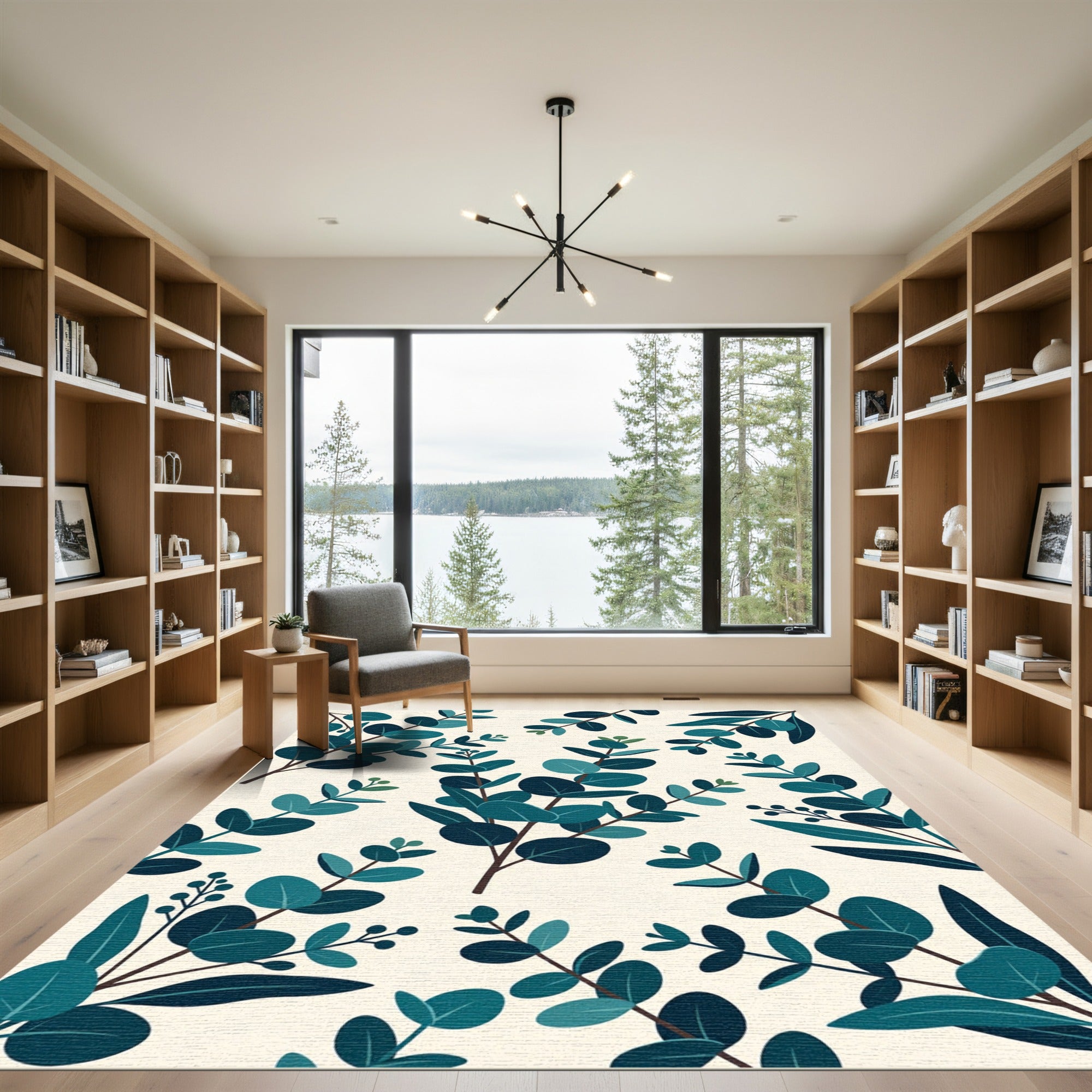 Lush Teal Eucalyptus Botanical Foliage Rug