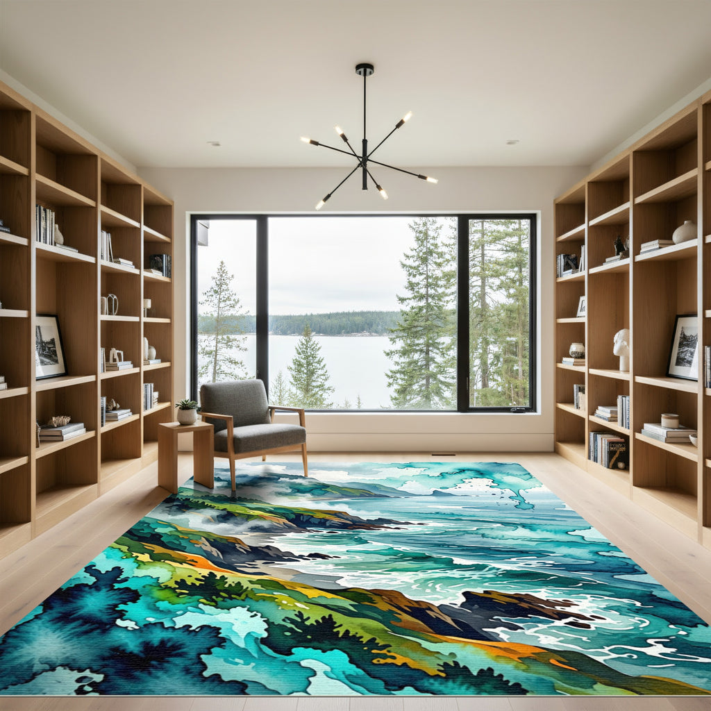 Abstract Coastal Cliff Ocean Wave Rug