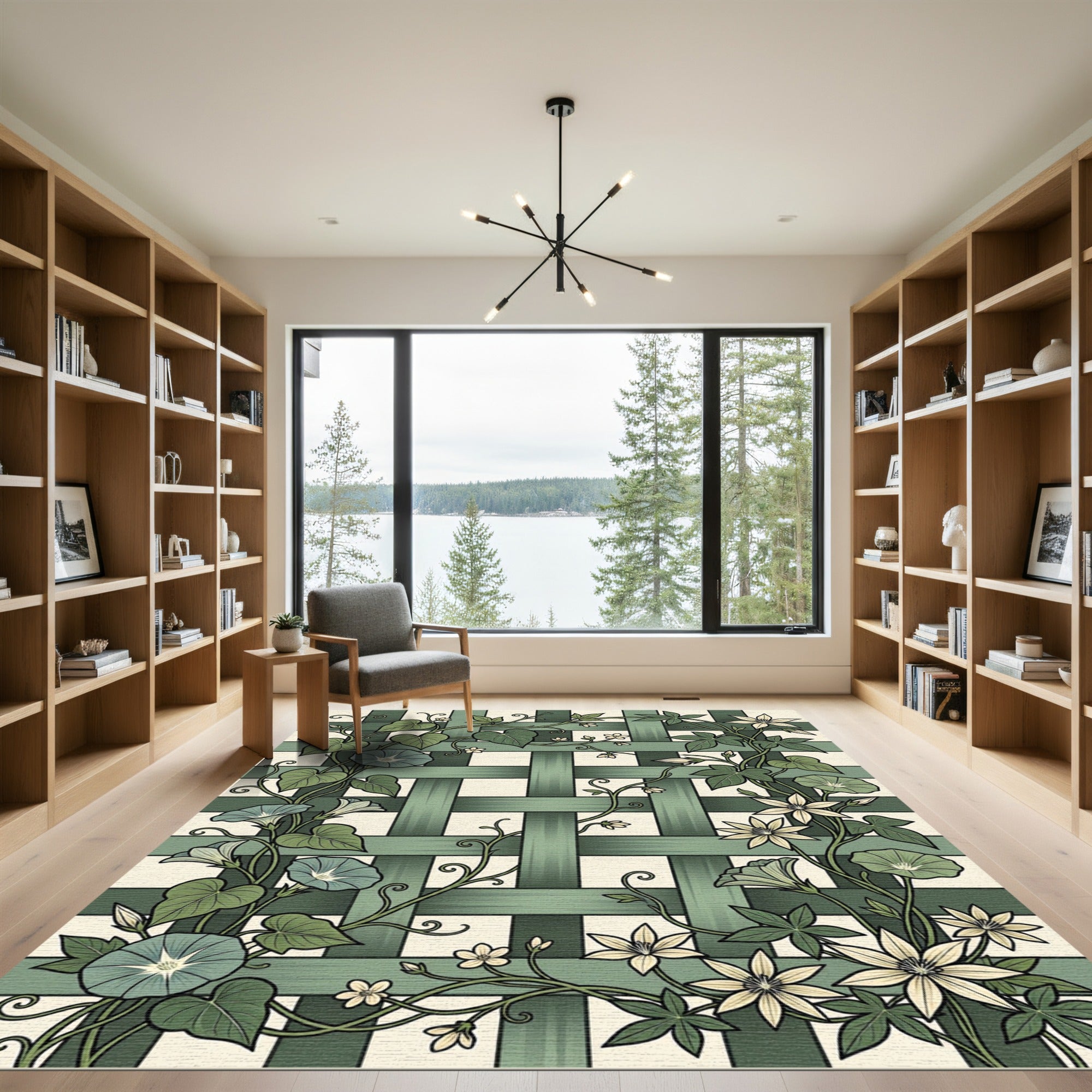 Sage Botanical Lattice Ivy Morning Glory Rug