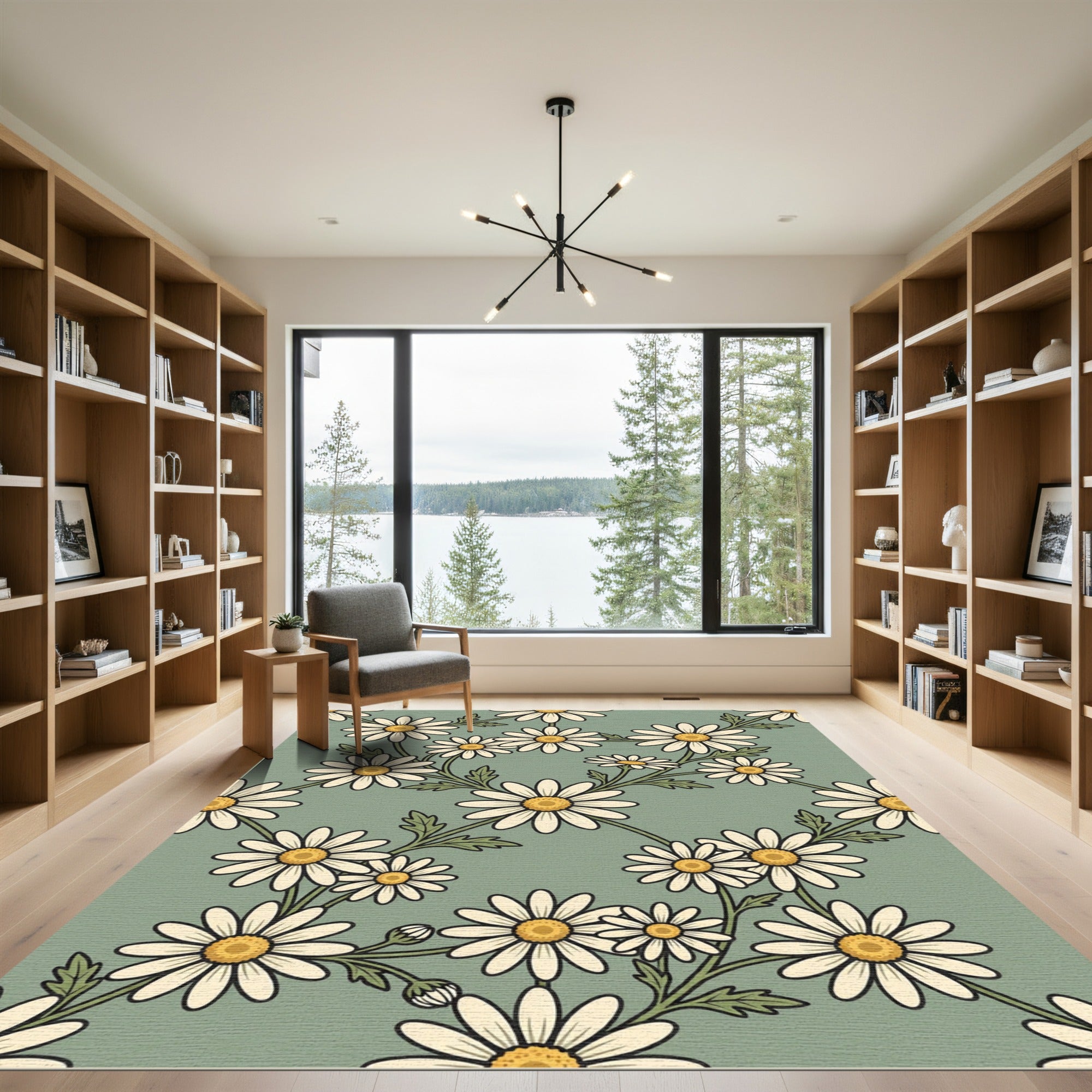 Sage Green Daisy Botanical Meadow Rug