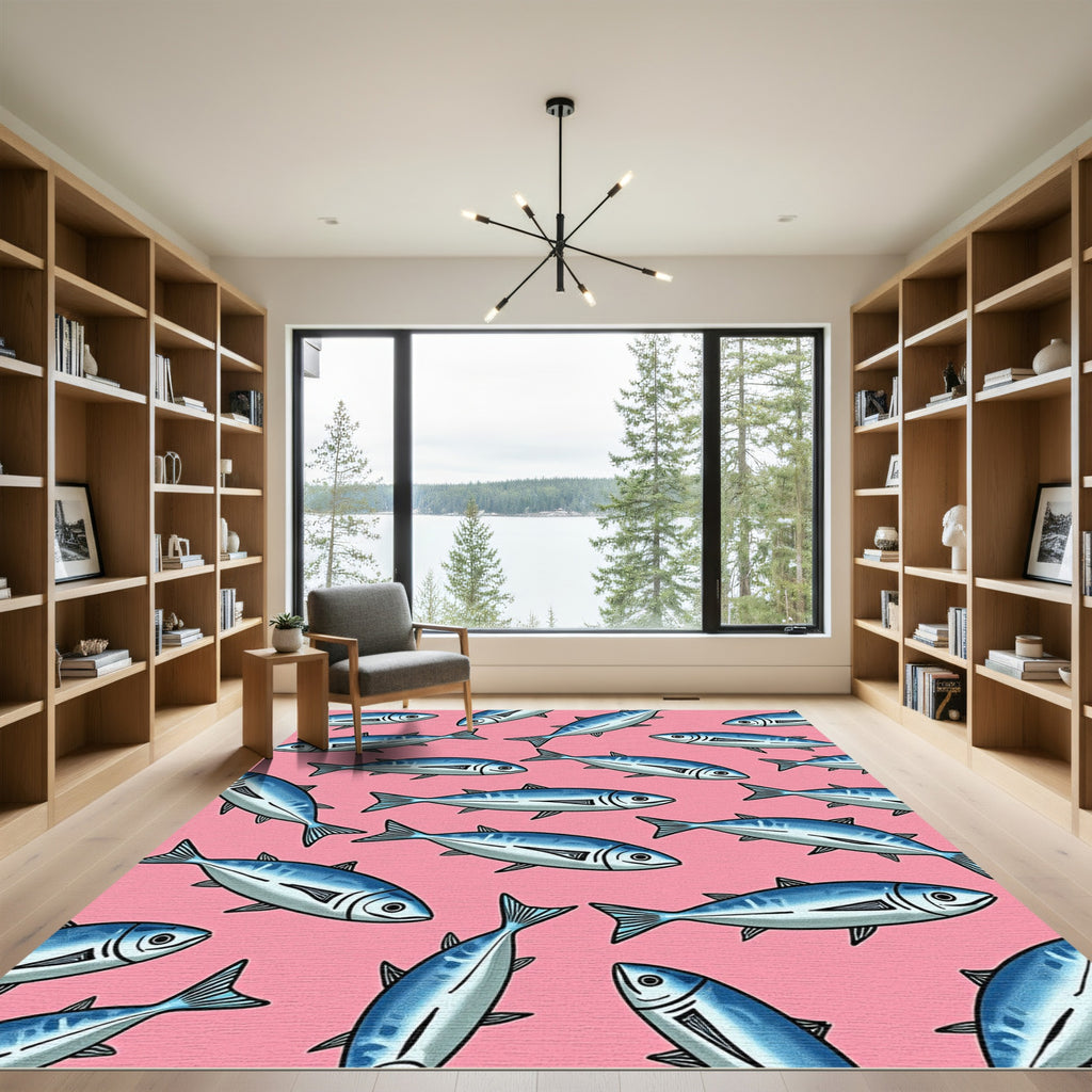 Blue School Shoal Sardine Pattern Rug