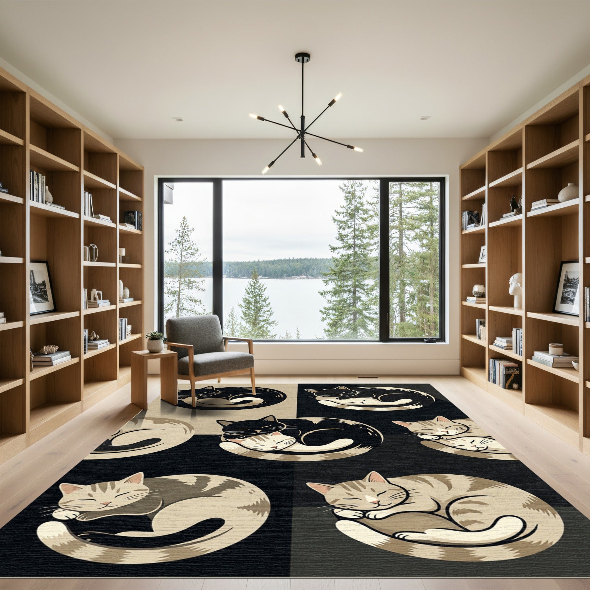Charming Sleeping Cats Monochrome Art Rug