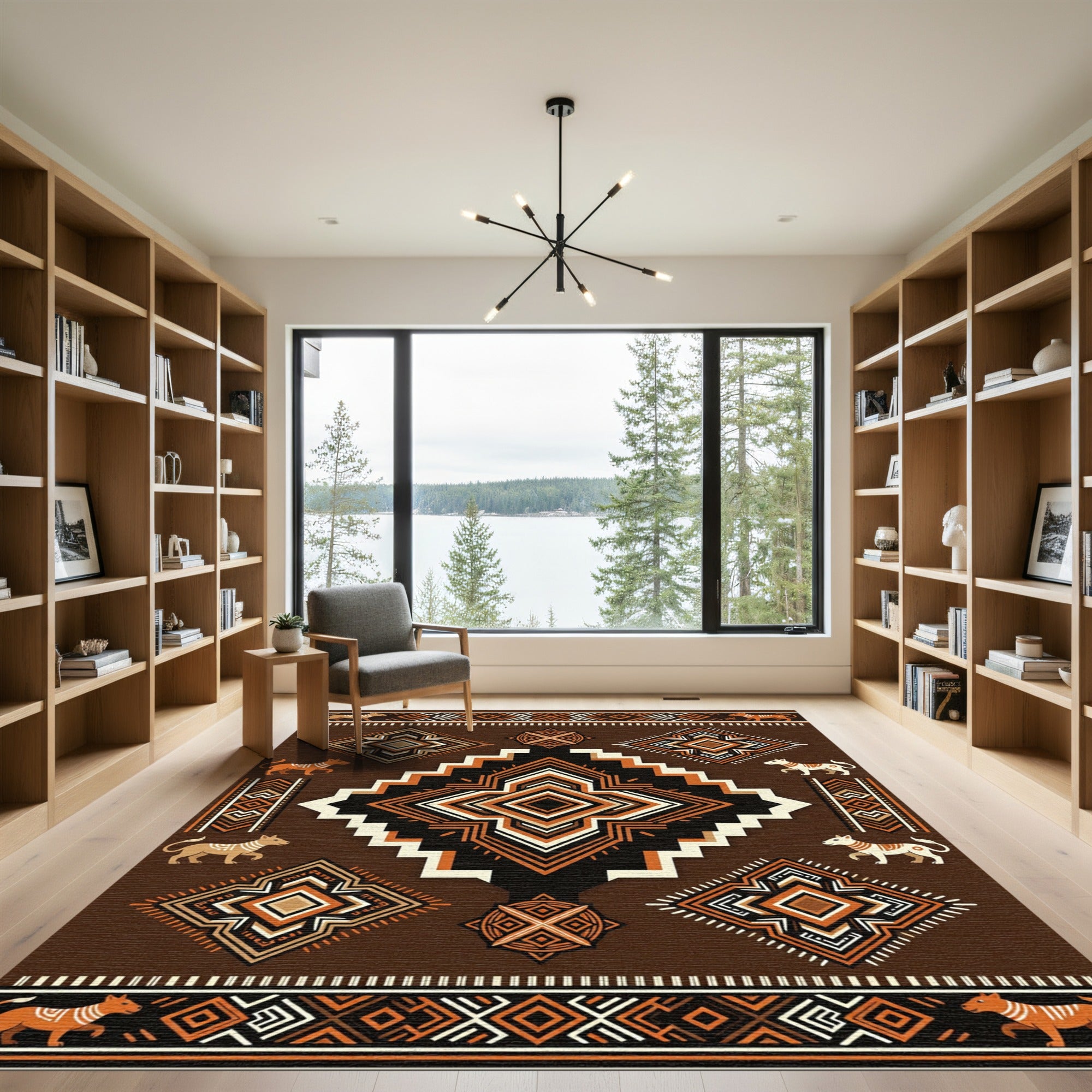 Brown Tribal Canine Geometric Rug
